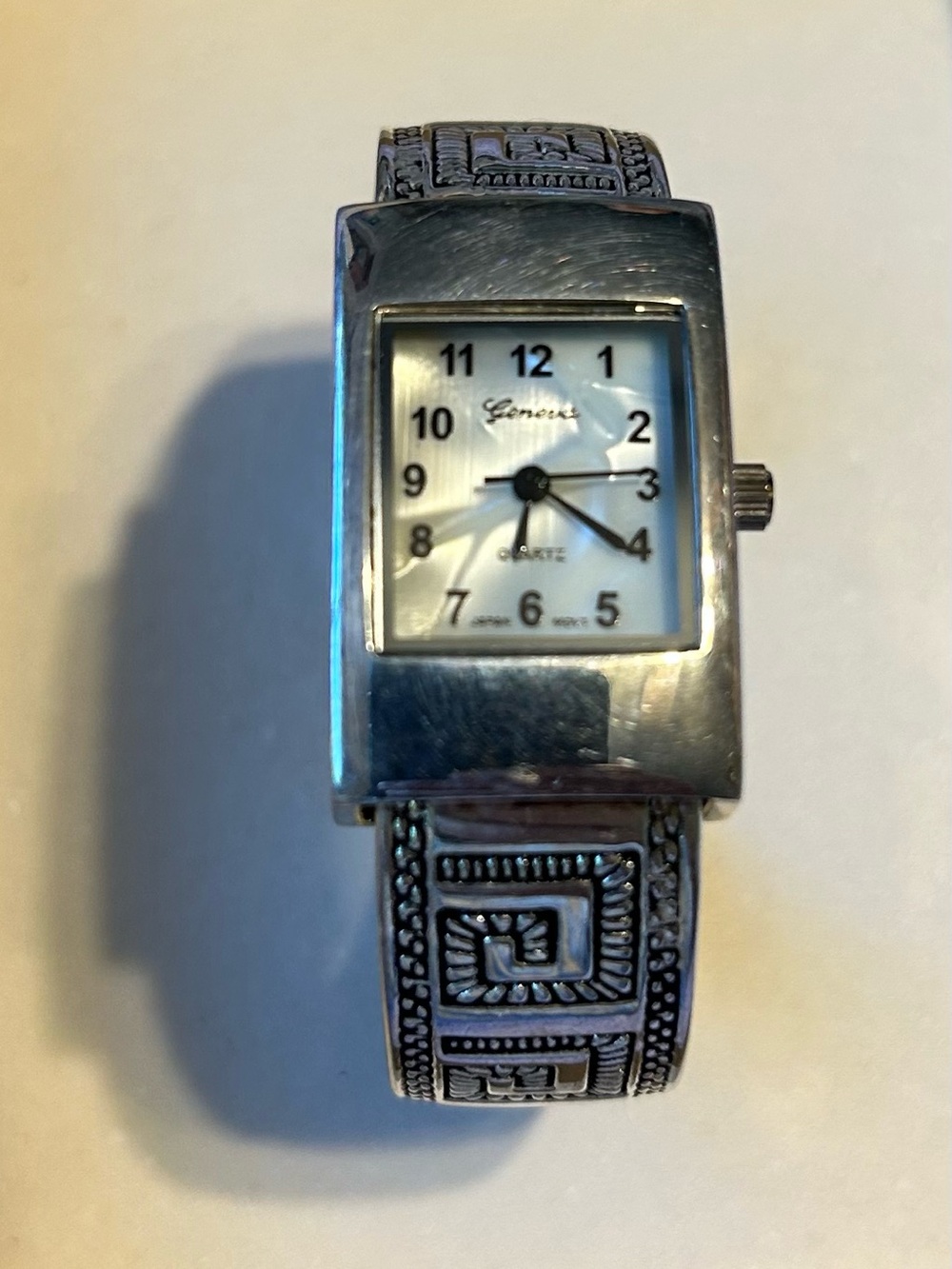 Geneva Silver Rectangular Womens Watch with Decorative Bracelet Works, NW Batt